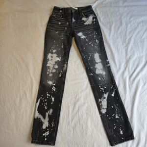 ZARA sz 2 The Bleached Jean mid rise black denim white bleach splatter print y2k